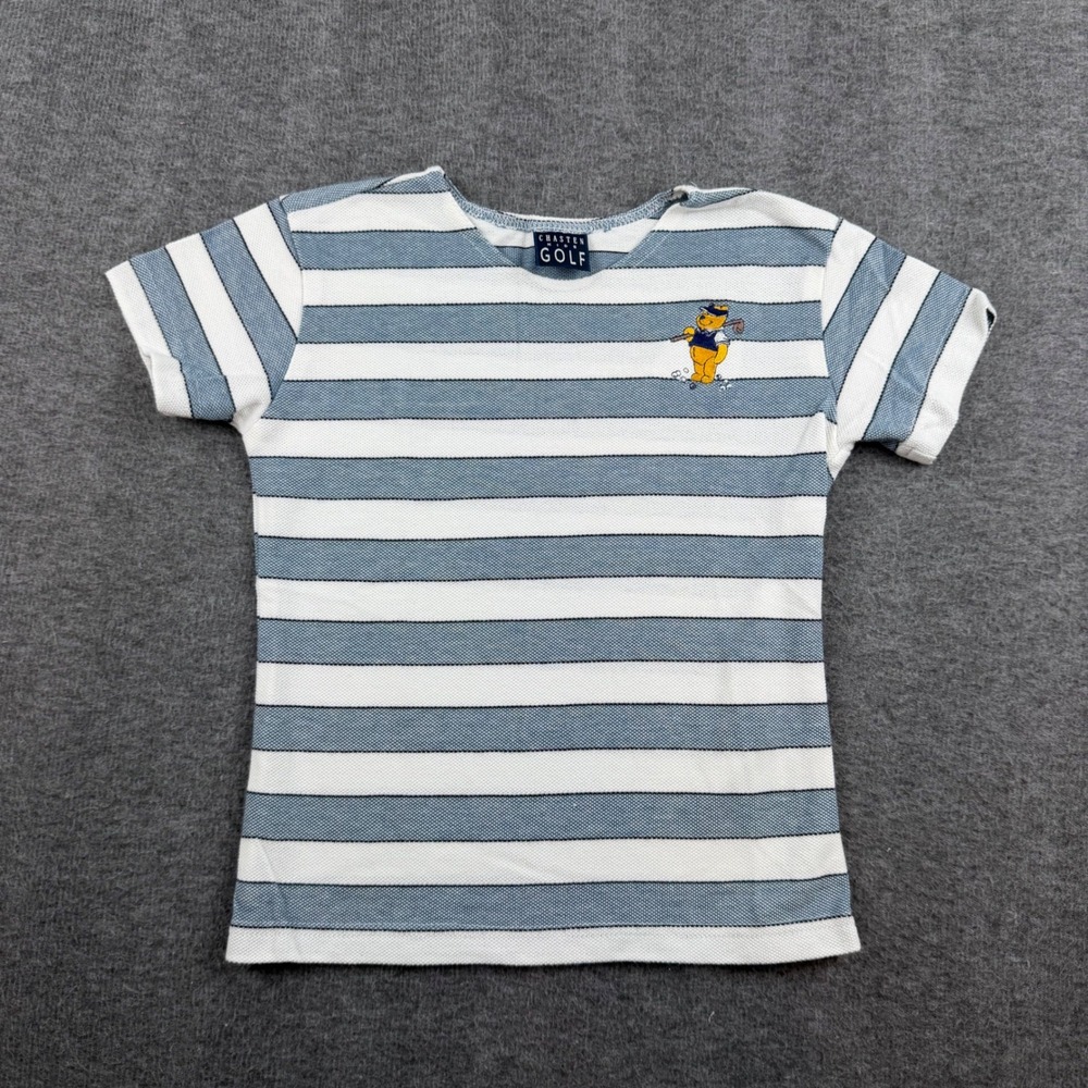 Chasten‎ Kids Golf T-Shirt Kids 6X Blue Striped Winnie the Pooh Vintage Disney
